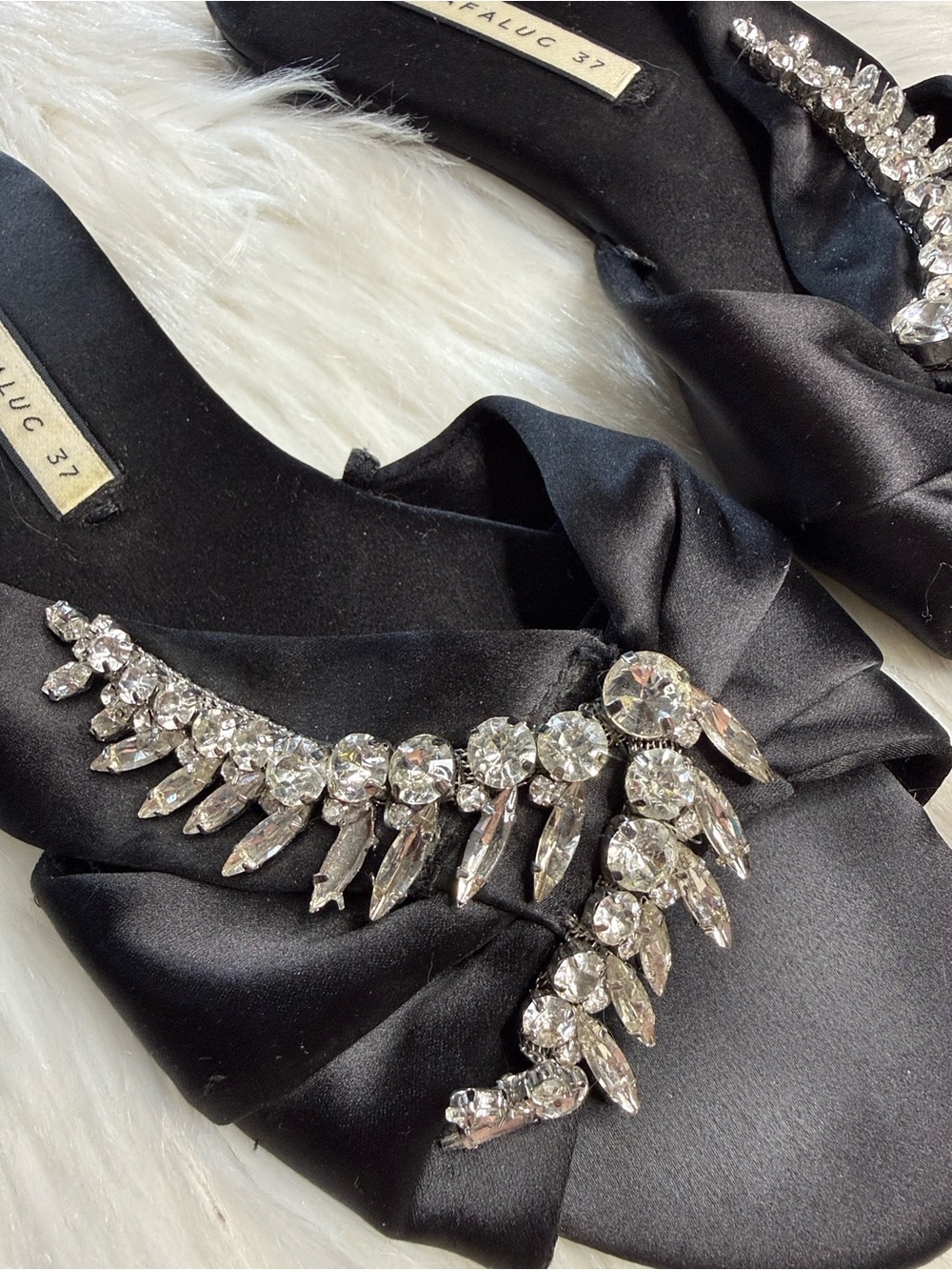 Zara Black Satin Rhinestone Embellished Slides - Picture 3 of 7